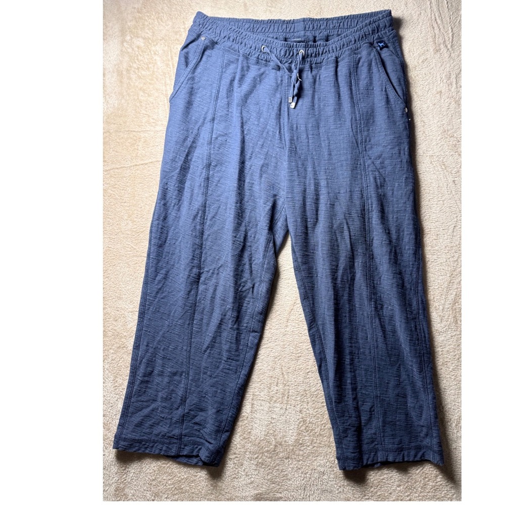 Blue Grey Slub Cotton Cropped Wide Leg  Pants Women Medium Lounge Coastal Beach‎